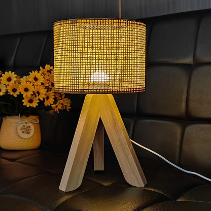 DecoLicht - Rustik Trä Bordslampa med USB Strömförsörjning