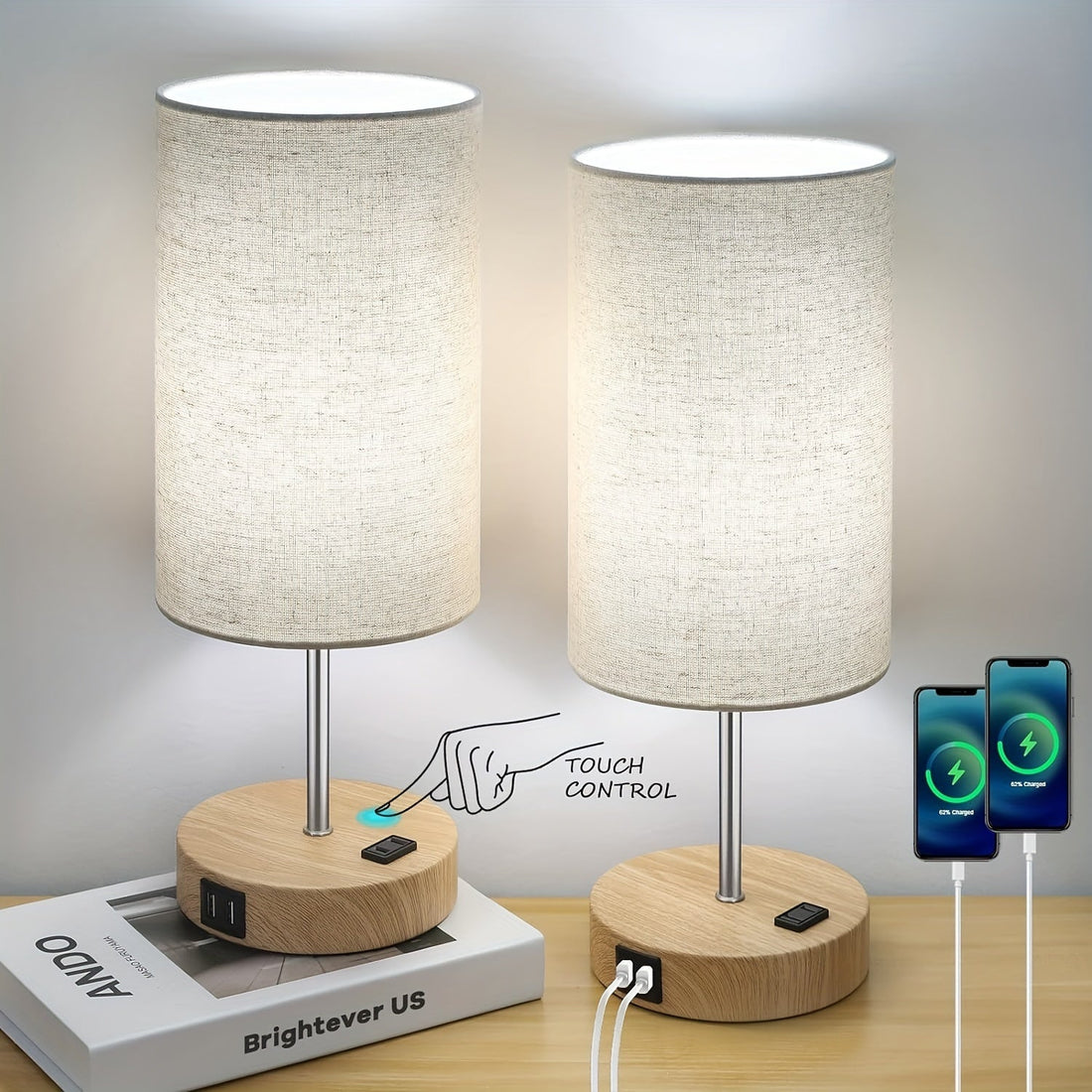 Lumora Sängbord Laddningslampa – Touch Control LED Nattduksbordslampa med USB-port