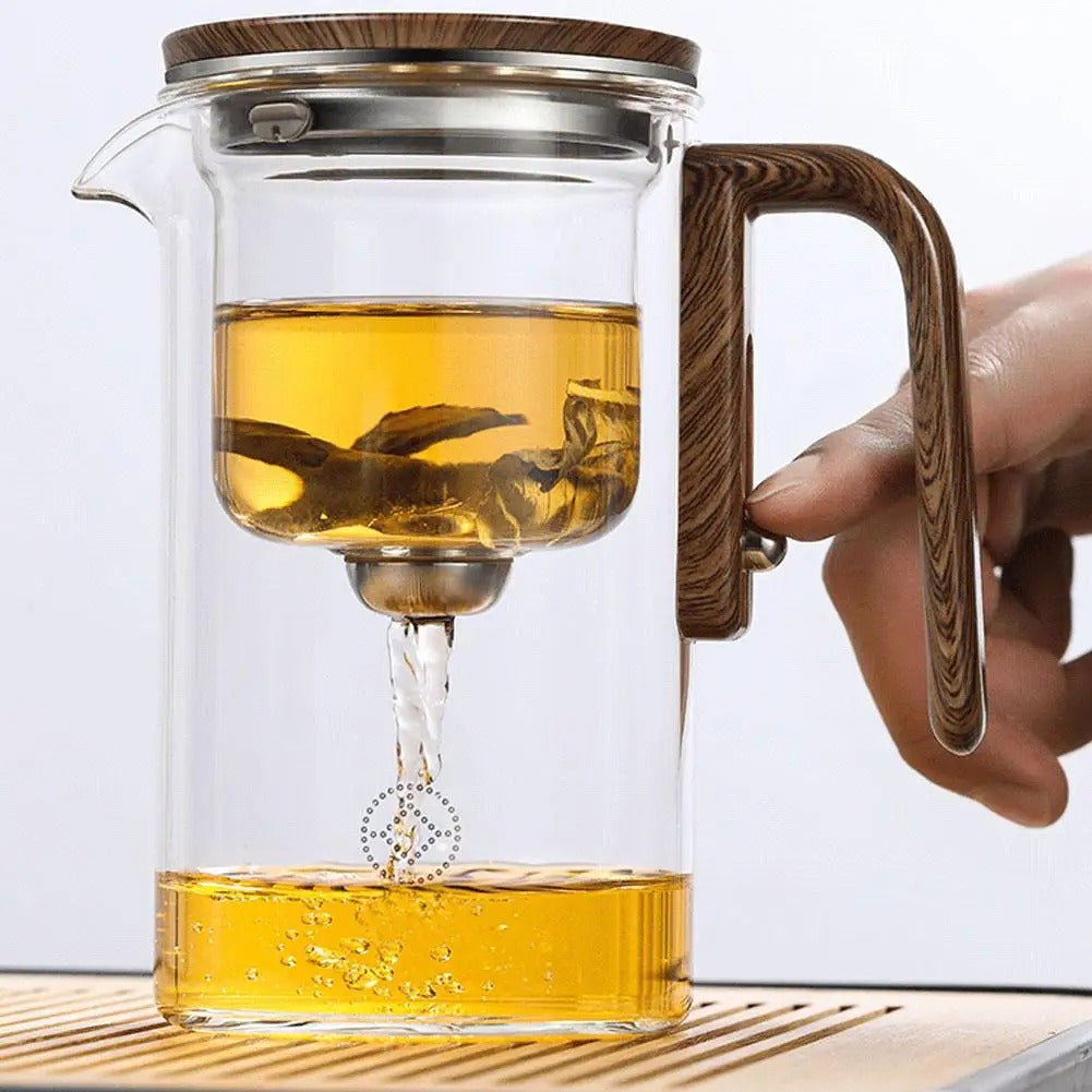 Glas Teapot med Magnetisk En-klicks Filter - Te-infuser med Trähandtag