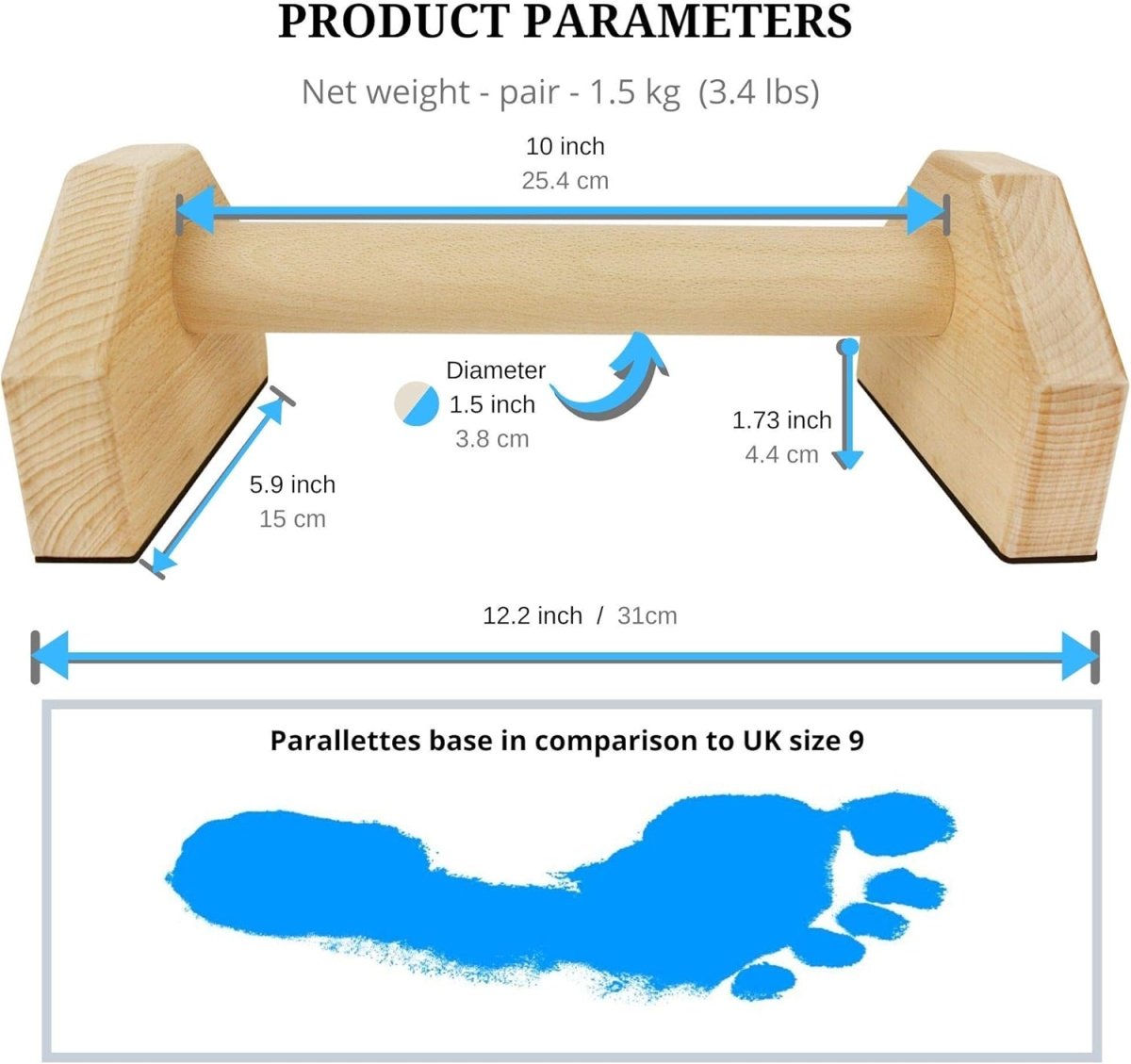 Calisthenics Power Bars - Halkfria träpallar - Armhävningar, Dips &amp; L-Sits - Stabil och ergonomisk träningsutrustning