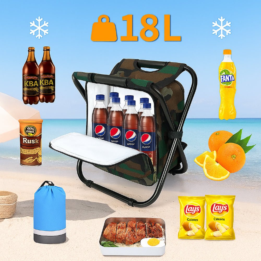 Camochair Pack - 3-i-1 Ryggsäck, Kylbox och Fällstol för Utomhäventyr