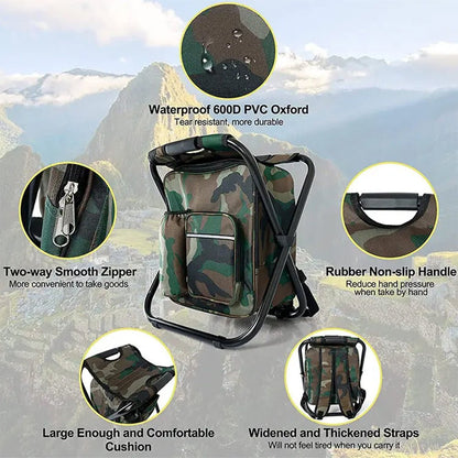 Camochair Pack - 3-i-1 Ryggsäck, Kylbox och Fällstol för Utomhäventyr