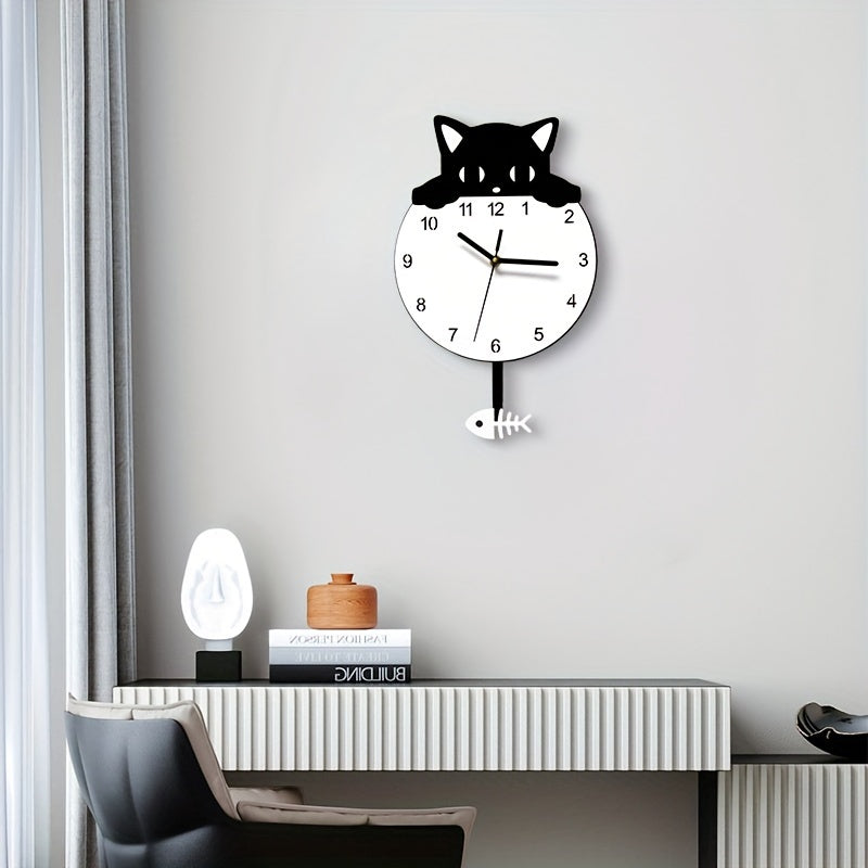 Purrfect Time Stilig Svängande Katt Väggeklocka Modern Design