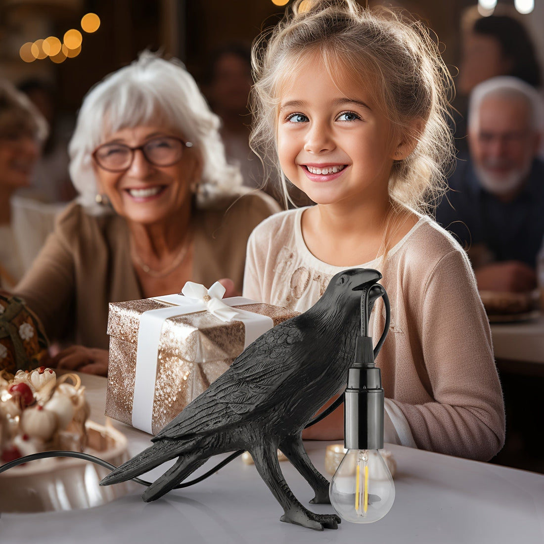 RavenLicht - Svart Korp Bordslampa, USB Driven, Harmlampa för Vardagsrum och Sovrum