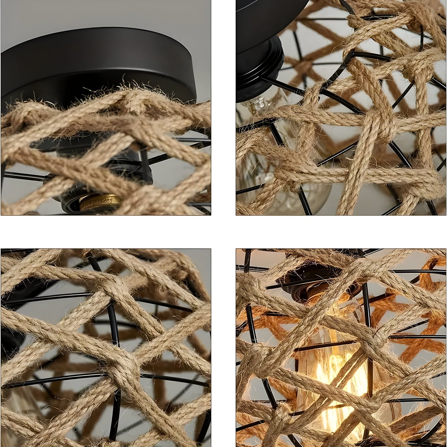 BohoGlow Nest - Kust Vävd Hamprep Bur Lampa