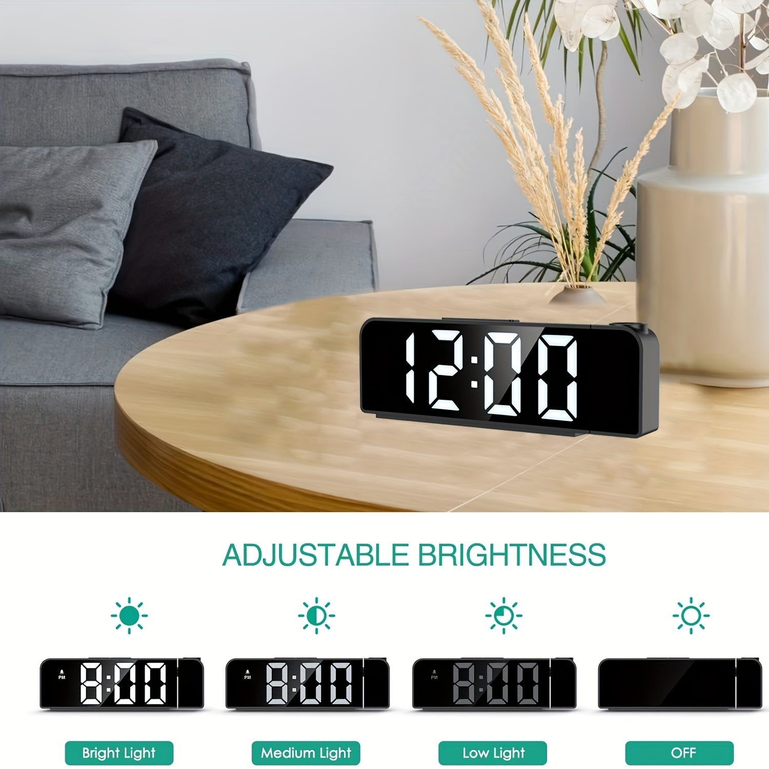 LED Projektionsväckarklocka – Temperatur- och datumsdisplay med USB-ström