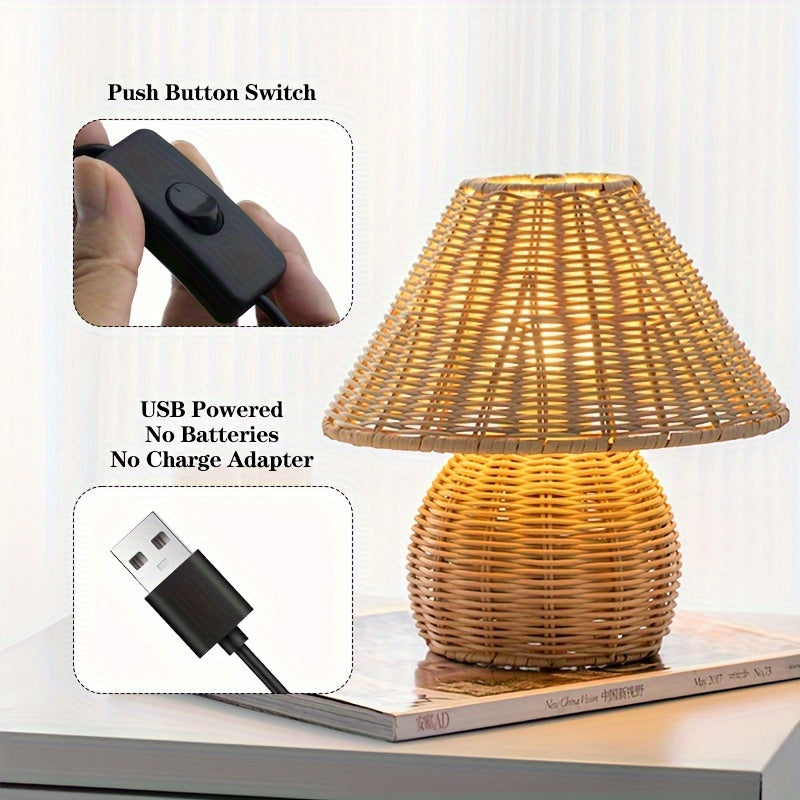 Art Deco Hantverkad Bambus Skrivbordslampa Pagoda Skärm USB Drivna Bordslampa