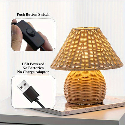 Art Deco Hantverkad Bambus Skrivbordslampa Pagoda Skärm USB Drivna Bordslampa
