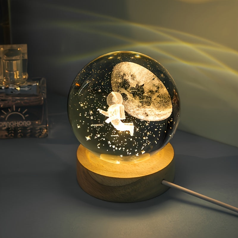 LuminaSphere - 3D Kristallboll LED Bordslampa med Trähållare