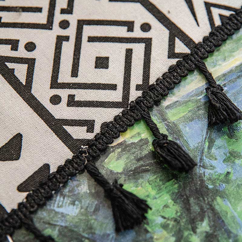 Geometrisk Fringe Gardin Semi Mörkläggande Draperier i Bomullsblandning