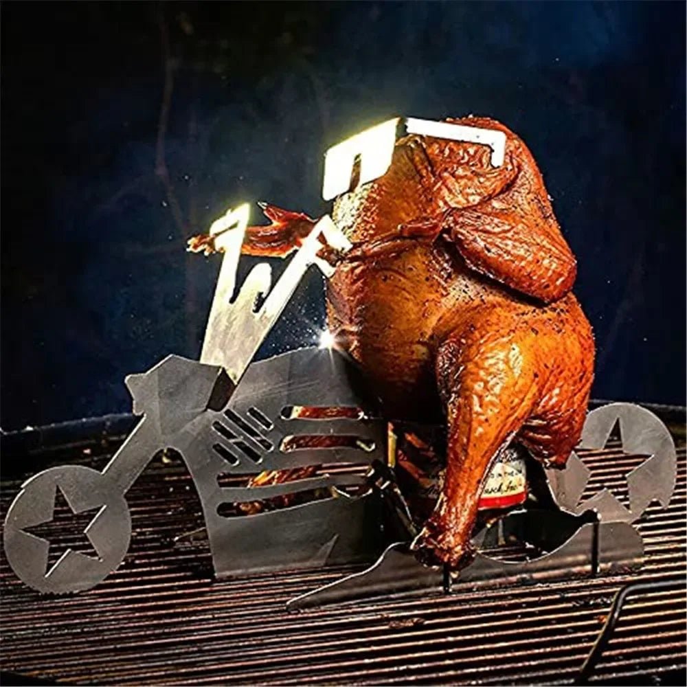 KYCKLINGGRILL STÄND - Rostfritt Stål BBQ Stativ med Ölburkshållare