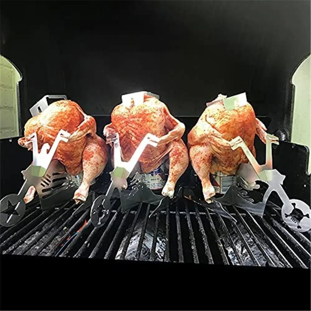 KYCKLINGGRILL STÄND - Rostfritt Stål BBQ Stativ med Ölburkshållare
