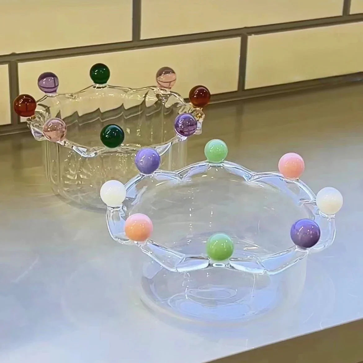 Färgglad Kronformad Dessertskål - Miljövänlig Glasdesign