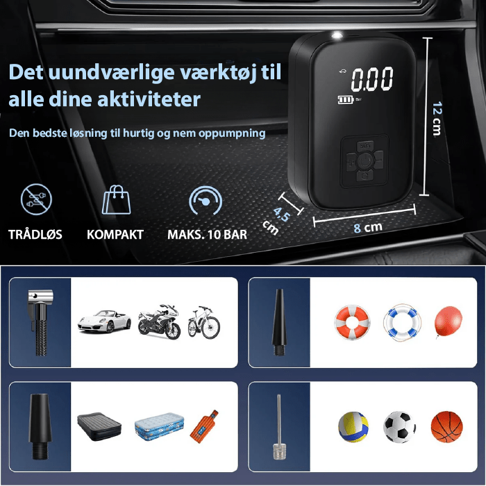 Kompakt elektrisk luftpump – bärbar blåsmaskin för däck, bollar och madrasser