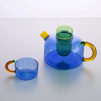 Kontrastfärg Glas Teapot Set - Stilig Värmeresistent Design