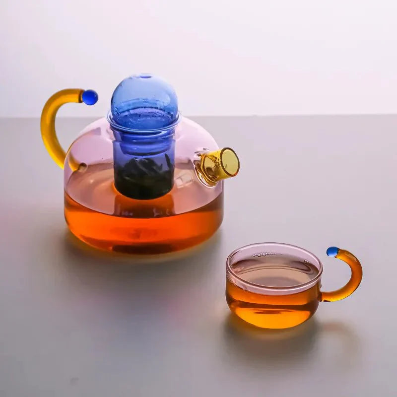 Kontrastfärg Glas Teapot Set - Stilig Värmeresistent Design