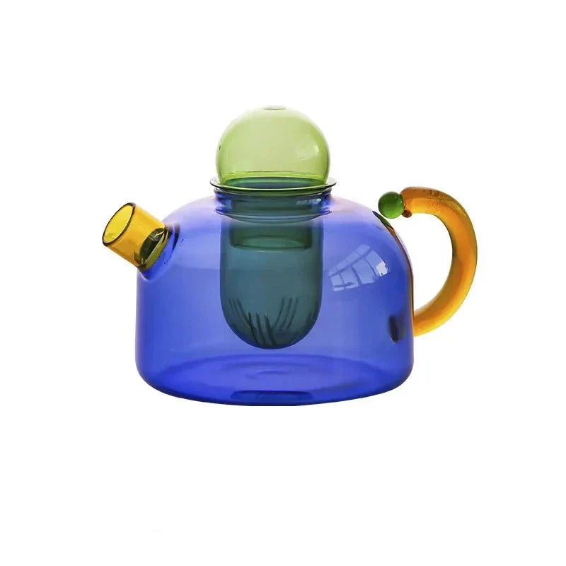Kontrastfärg Glas Teapot Set - Stilig Värmeresistent Design