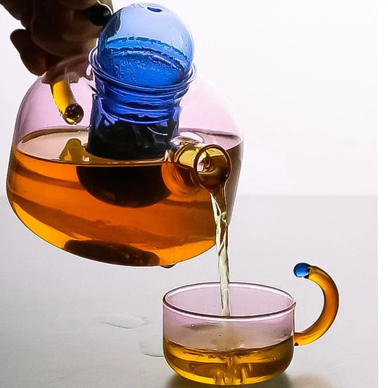Kontrastfärg Glas Teapot Set - Stilig Värmeresistent Design