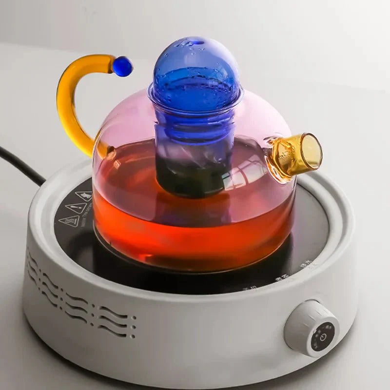 Kontrastfärg Glas Teapot Set - Stilig Värmeresistent Design