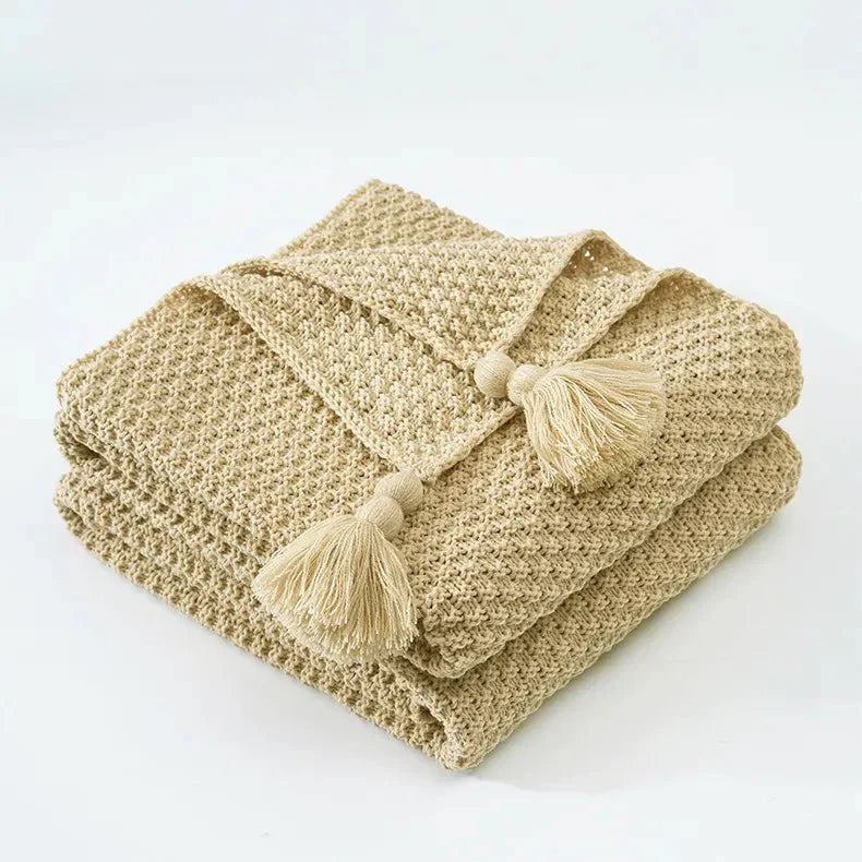 Ullknitted Fringed Soffa Filt för Ultimat Komfort