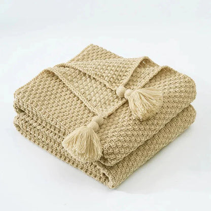 Ullknitted Fringed Soffa Filt för Ultimat Komfort