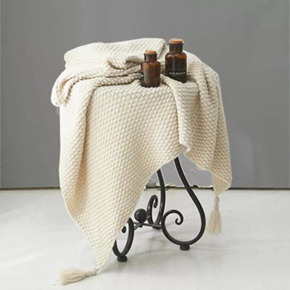 Ullknitted Fringed Soffa Filt för Ultimat Komfort