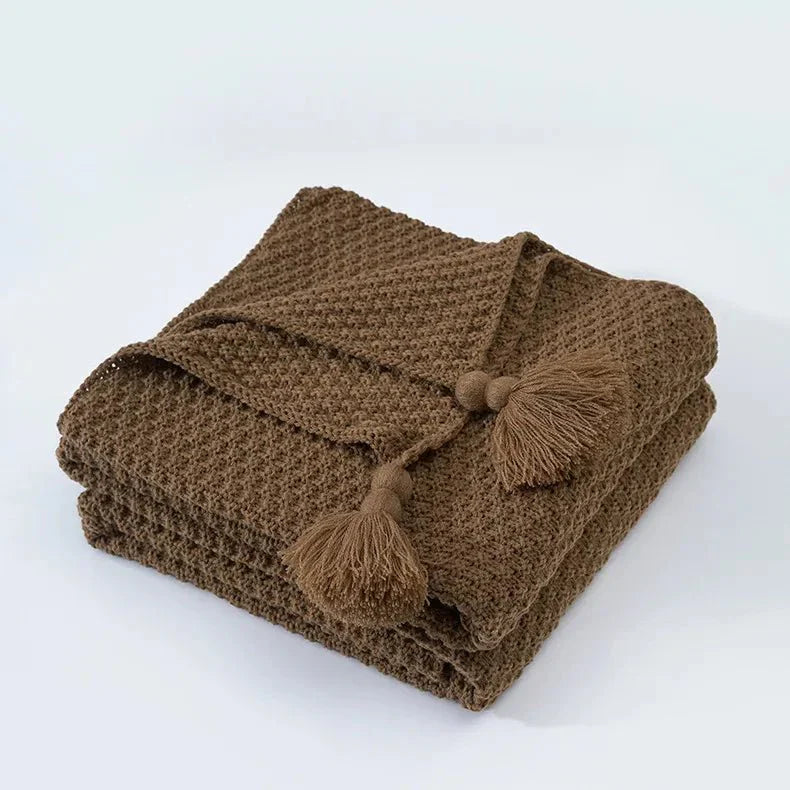 Ullknitted Fringed Soffa Filt för Ultimat Komfort