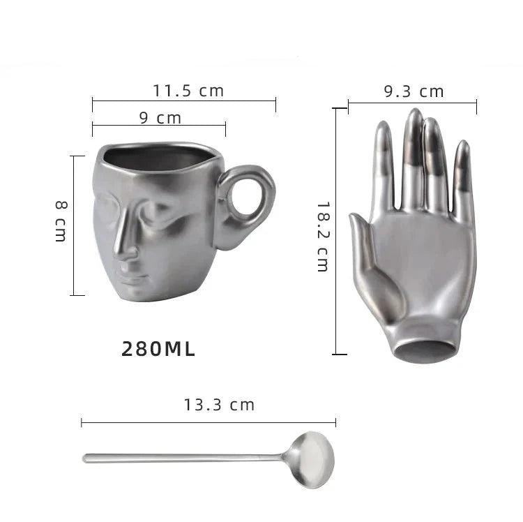 MugAmour - Konstnärlig ansiktsformad porslinsmuggset med bricka och sked