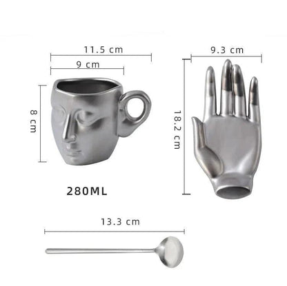 MugAmour - Konstnärlig ansiktsformad porslinsmuggset med bricka och sked