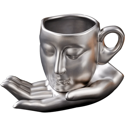 MugAmour - Konstnärlig ansiktsformad porslinsmuggset med bricka och sked