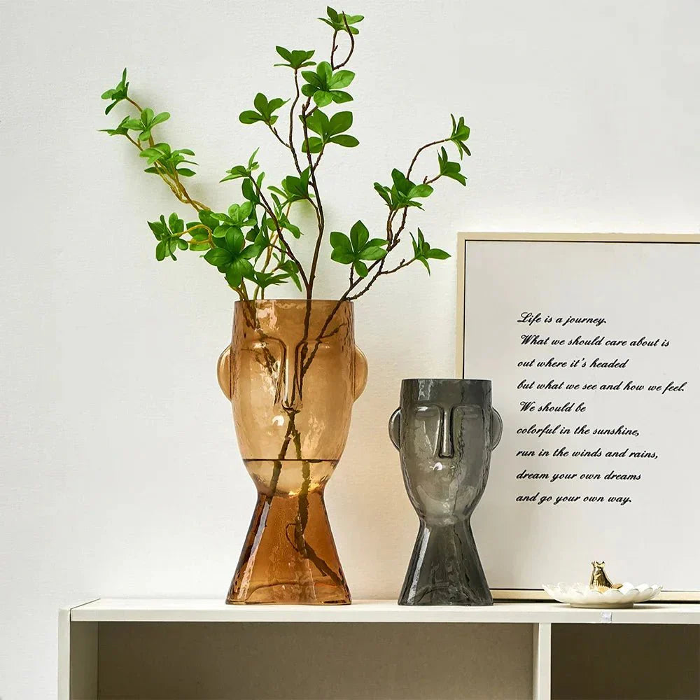 Kreativ Glass Head Shape Dekorativ Vas för Modern Dekor