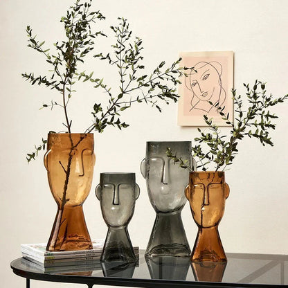 Kreativ Glass Head Shape Dekorativ Vas för Modern Dekor