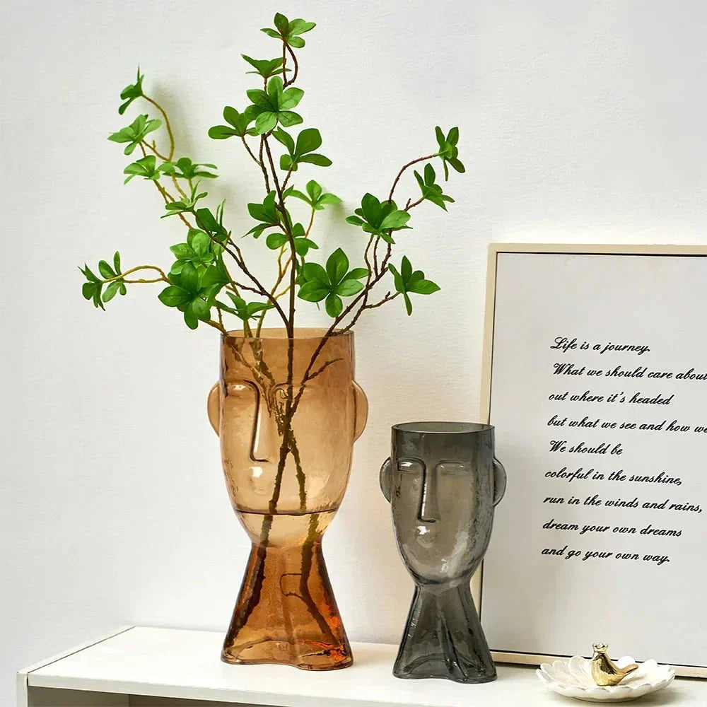 Kreativ Glass Head Shape Dekorativ Vas för Modern Dekor