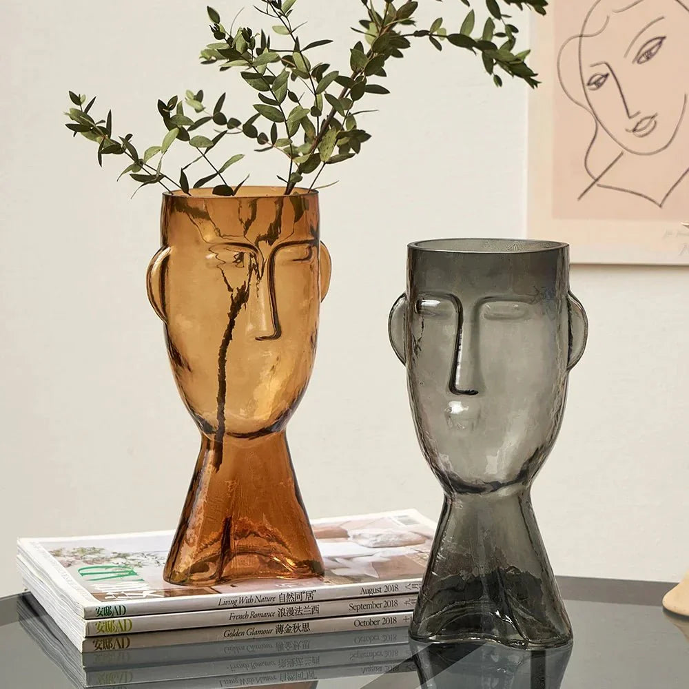 Kreativ Glass Head Shape Dekorativ Vas för Modern Dekor