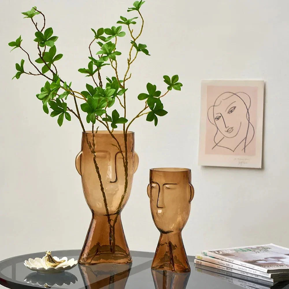 Kreativ Glass Head Shape Dekorativ Vas för Modern Dekor