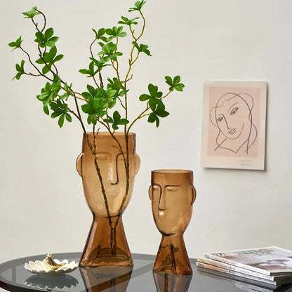 Kreativ Glass Head Shape Dekorativ Vas för Modern Dekor