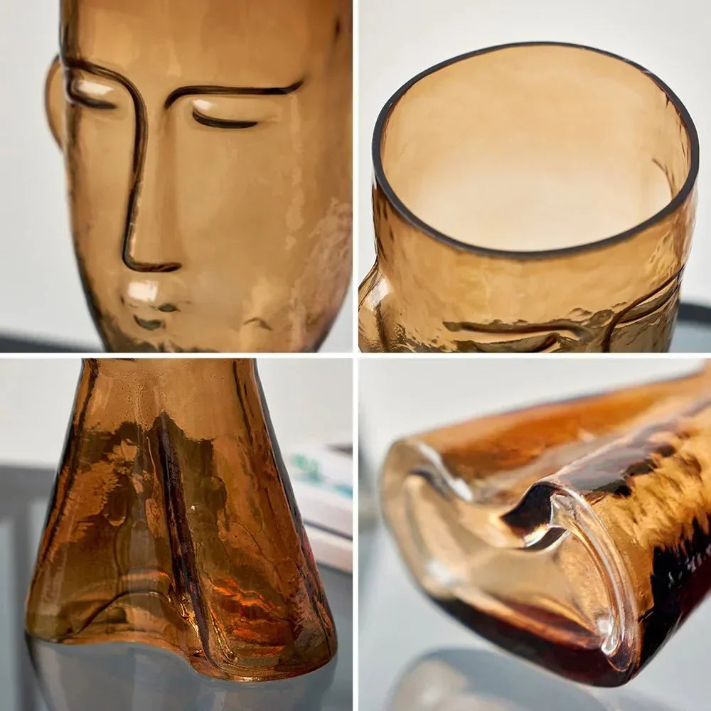Kreativ Glass Head Shape Dekorativ Vas för Modern Dekor