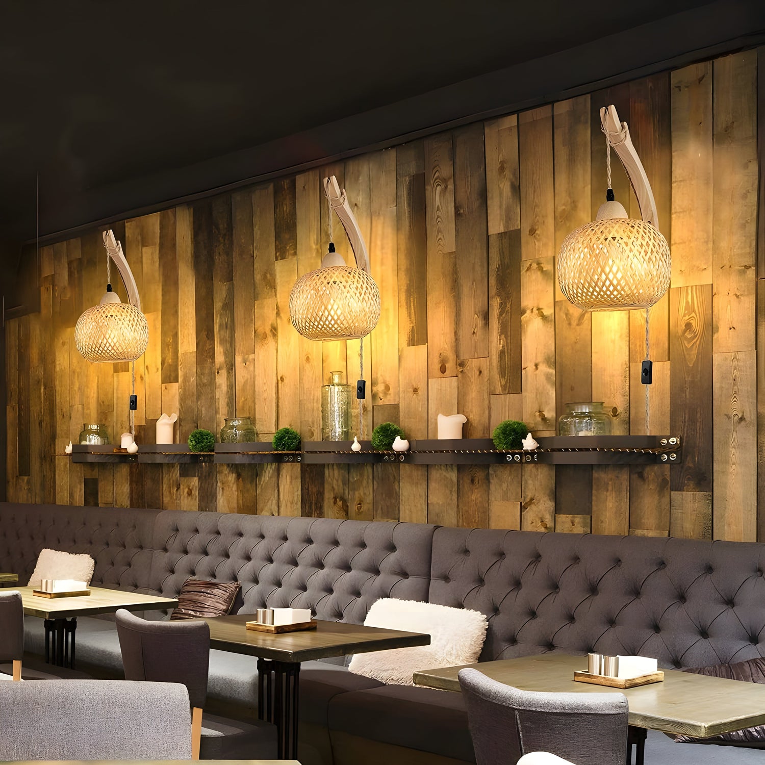 Handvävd bambulampa vägglampa för rustik dekoration