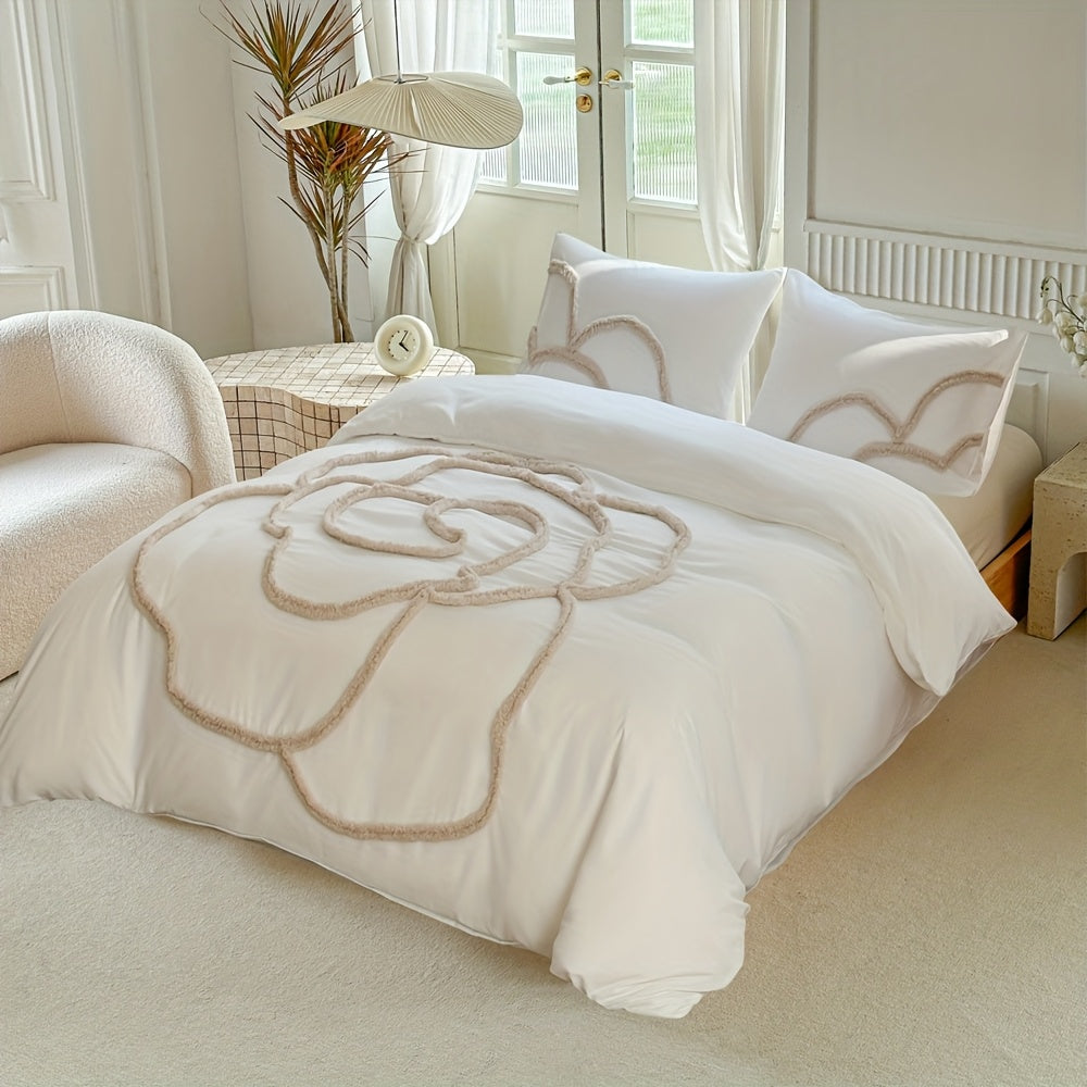 Tufted Sängkläder Set – Sängöverkast och Kuddeöverdrag med Stort Blommönster