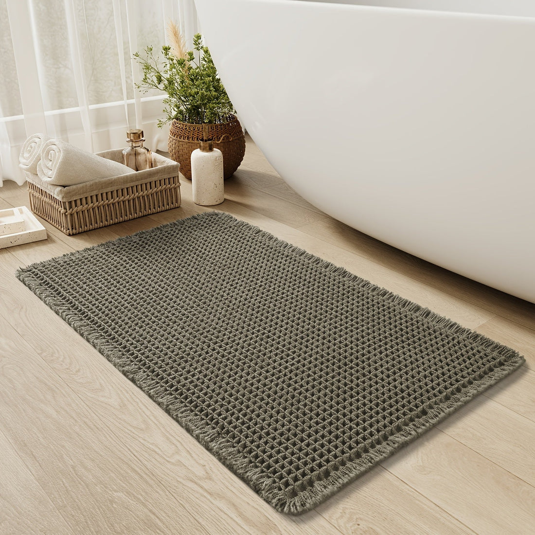 AbsorbEase WaffleMat | Ultra-absorberande badmatta med fransar