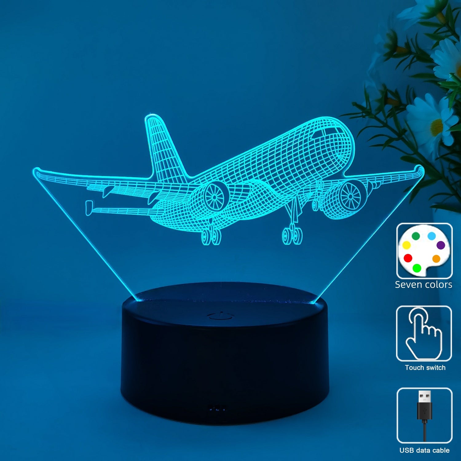 SkyGlow - 3D Flygplansakrylnattlampa med USB, LED Bordslampa
