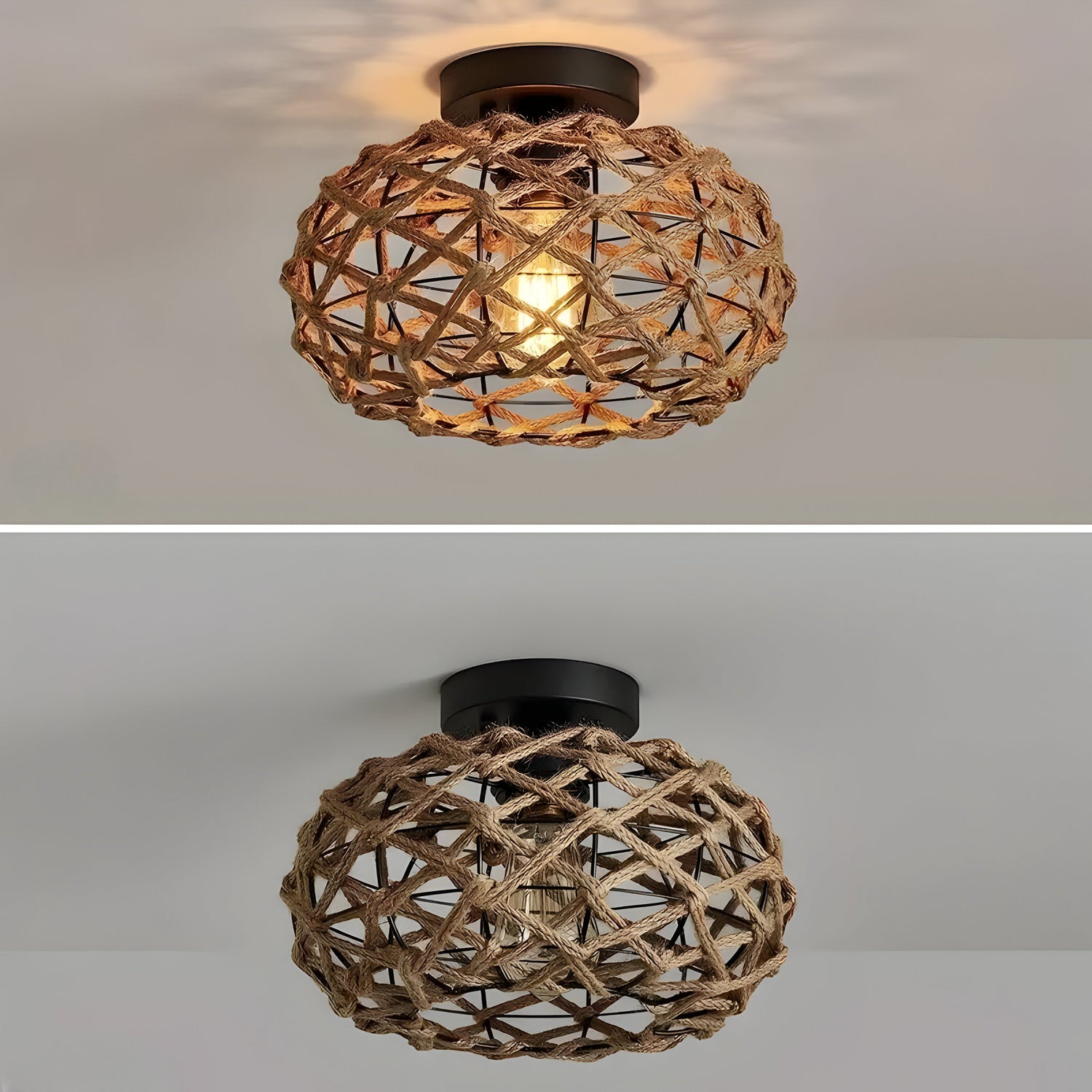 BohoGlow Nest - Kust Vävd Hamprep Bur Lampa