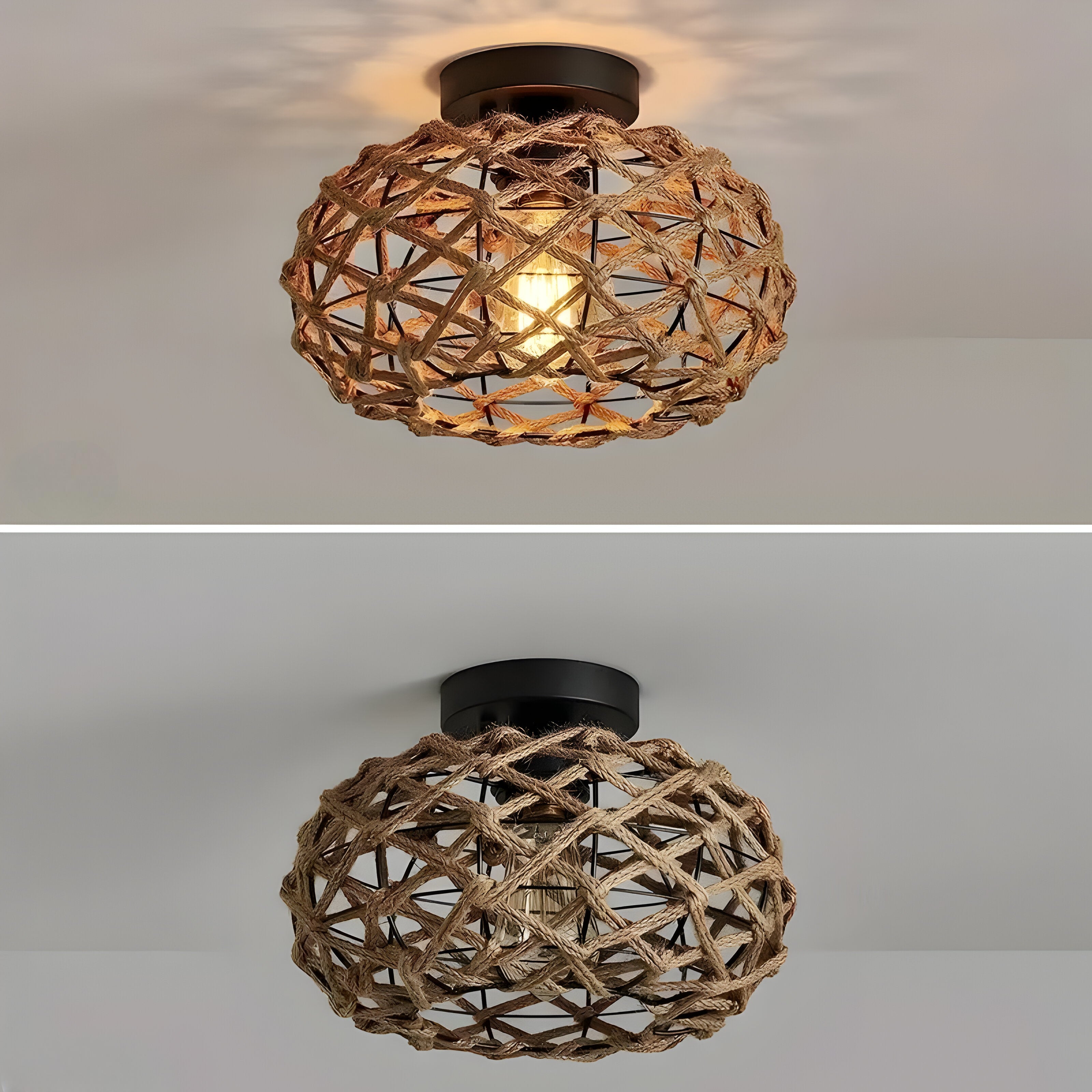 BohoGlow Nest - Kust Vävd Hamprep Bur Lampa