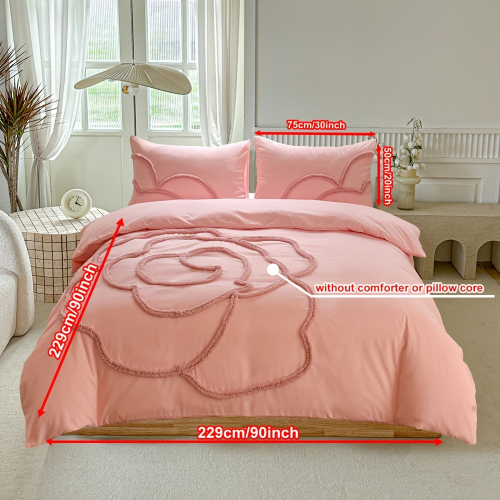 Tufted Sängkläder Set – Sängöverkast och Kuddeöverdrag med Stort Blommönster