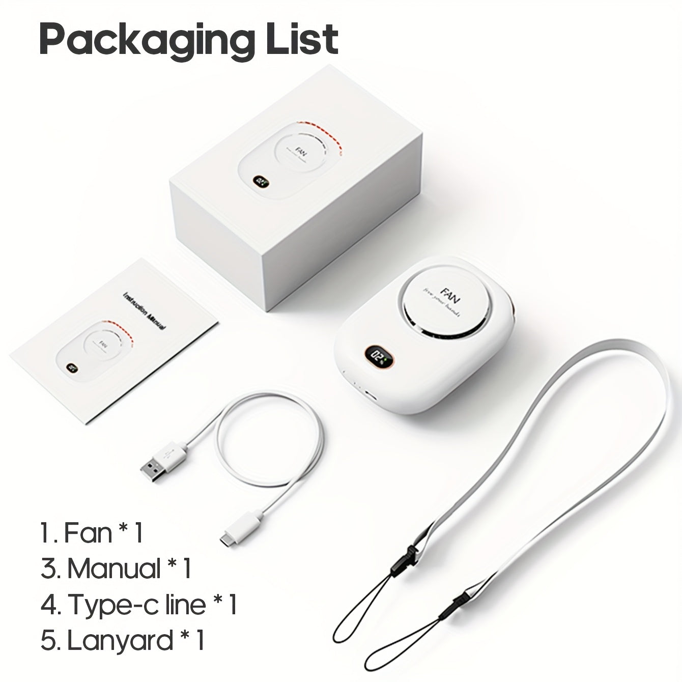 Carvallo Nackventilator BreezyLoop | USB-laddning | 3 hastigheter | 2000 mAh batteri | Handsfree-kylning