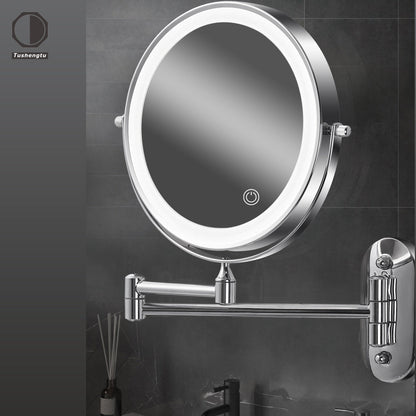 Väggspegel med LED-lampa och förstoringsglas