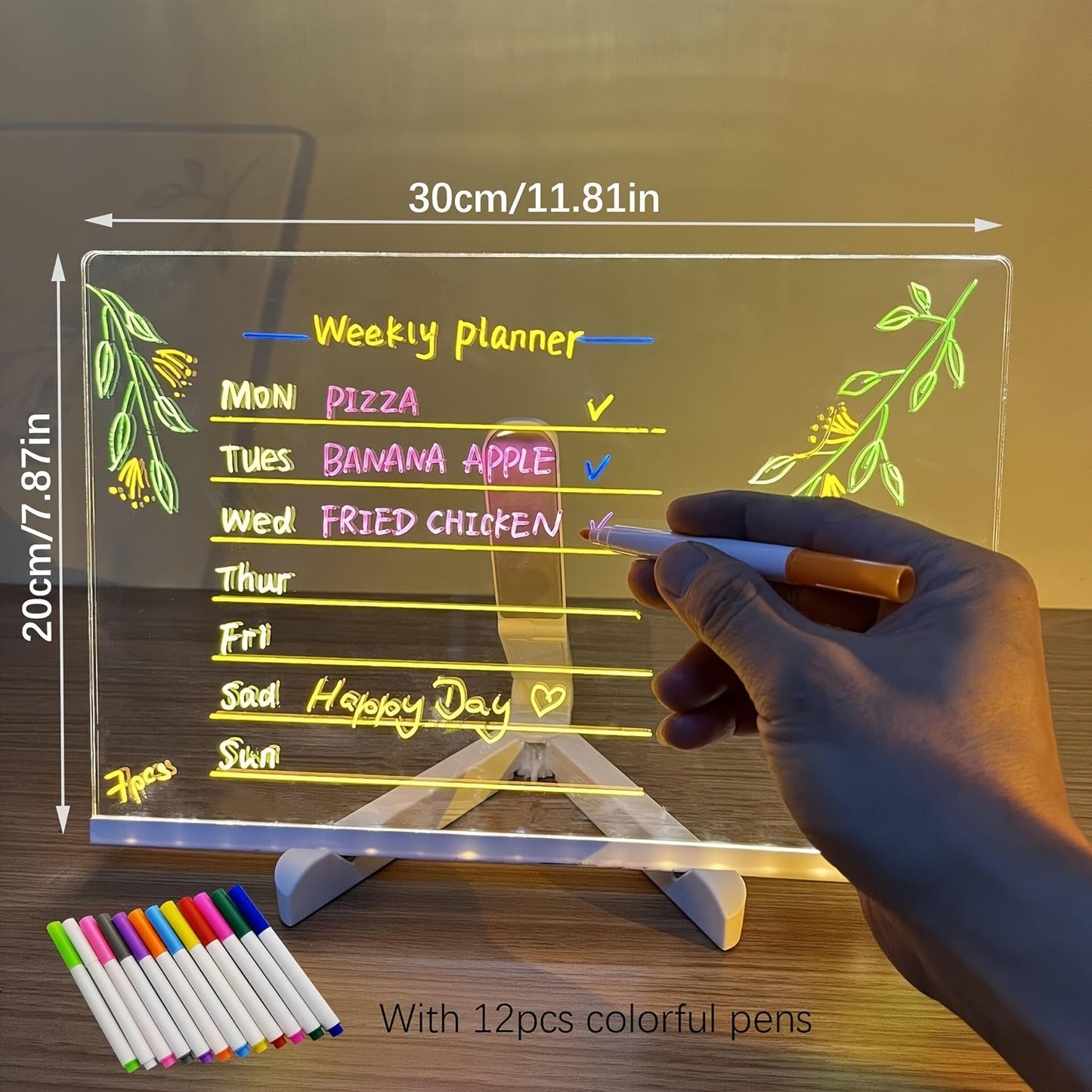 RoyaleGlow USB LED Noteringsbräda med 12 Färgpennor - Glödande Meddelandebräda för Kontor & Hem