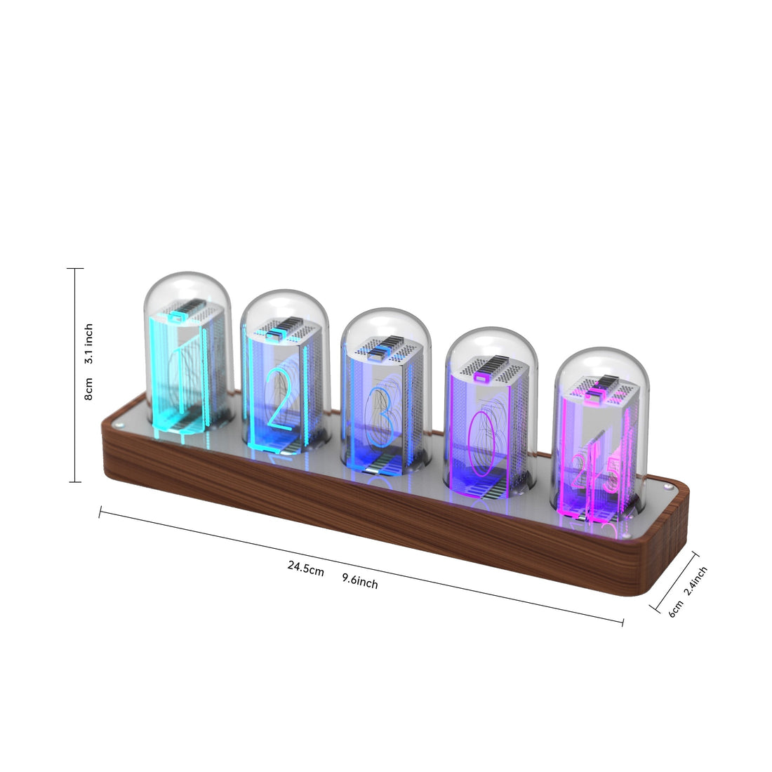 ClocTeck Nixie Tube Klocka - Retro Digital Skrivbordsklocka, Stöder Wi-Fi Tidskalibrering (Valnötsträ)