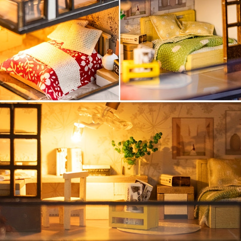 Miniatyr Villa 3D Pussel Kit – Handgjord Modell med LED-belysning och Detaljerad Interiör