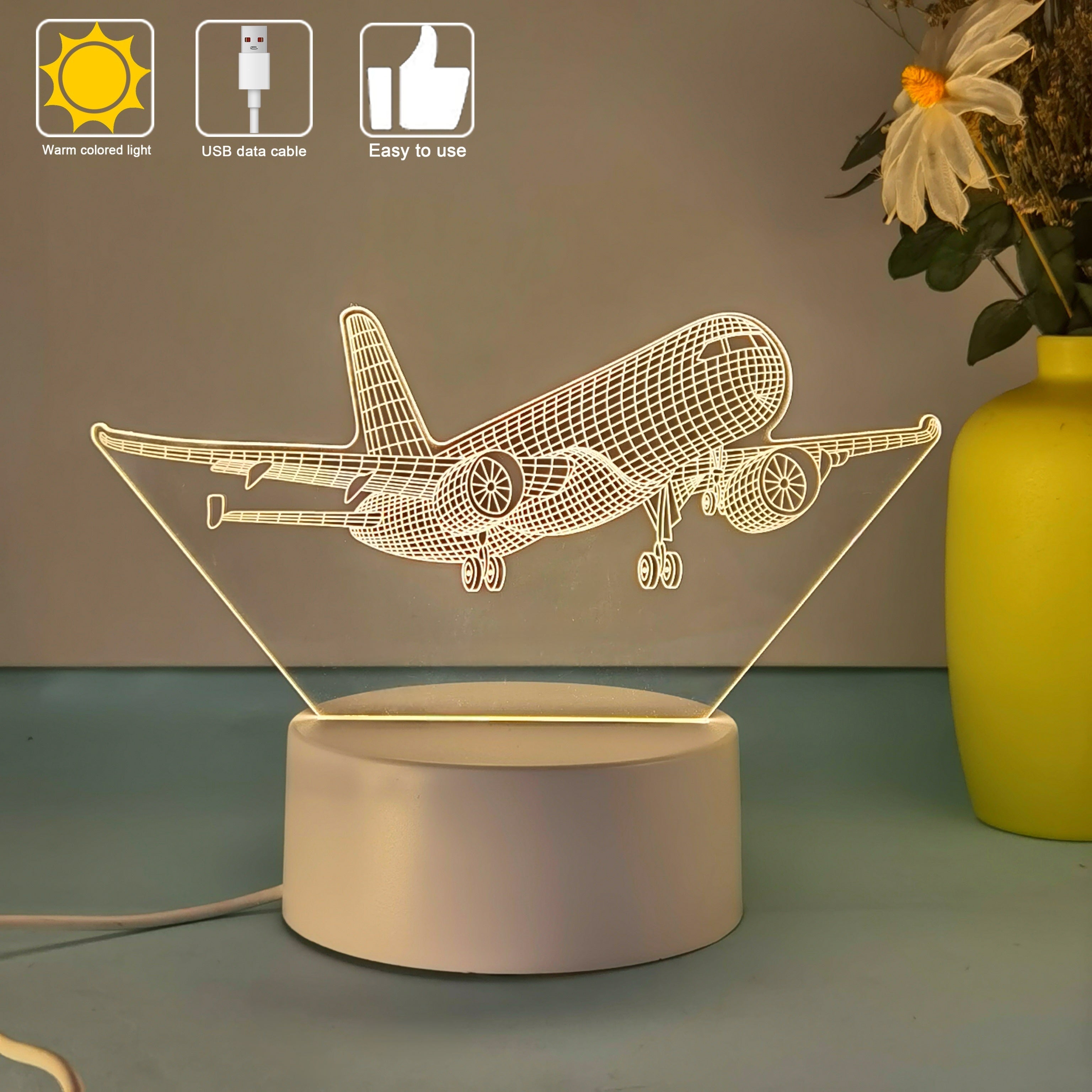 SkyGlow - 3D Flygplansakrylnattlampa med USB, LED Bordslampa
